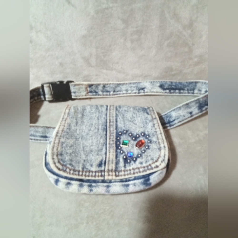 Denim Belt Bag with Gem Accents